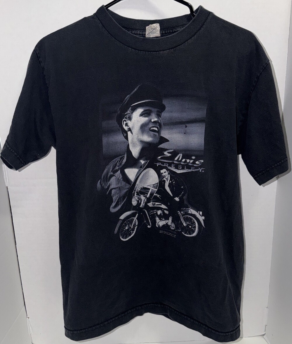 Elvis Presley Motorcycle Graphic T-Shirt Black Alstyle Men Medium 2003 Vintage